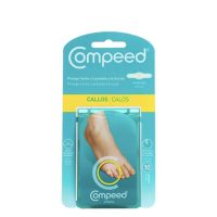 Box  of  Compeed  Corn  Plaster  Medium  by  Compeed,  a  hydrocolloid  dressing  indicated  for  the  removal  of  corns  and  calluses.