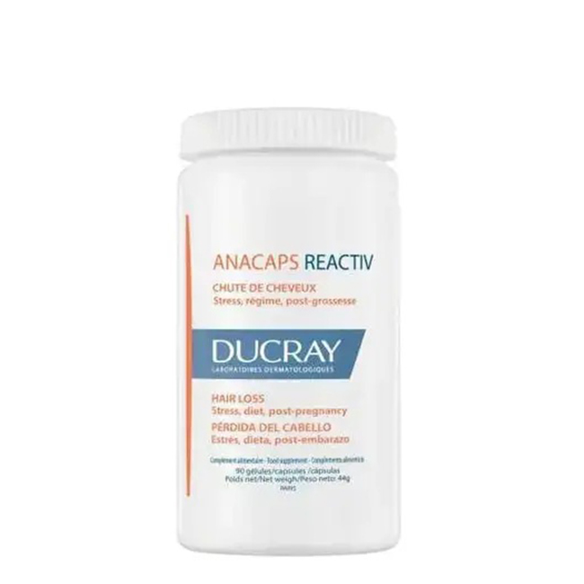 Ducray Anacaps Reactiv Food Supplement For Hair And Nails Capsules x90 Box of Ducray Anacaps Reactiv by Ducray, a food supplement indicated for strengthening hair and nails during hair loss.