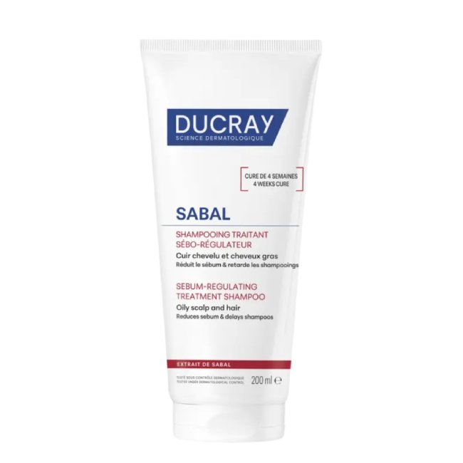 Ducray-Sabal-Shampoo- NEW Bottle of Ducray Sabal Sebum-Regulating Treatment Shampoo by Ducray, a shampoo indicated for oily hair with severe seborrhea.