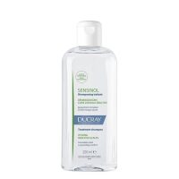 Bottle  of  Ducray  Sensinol  Treatment  Shampoo  by  Ducray,  a  soothing  shampoo  indicated  for  sensitive  and  itchy  scalps.