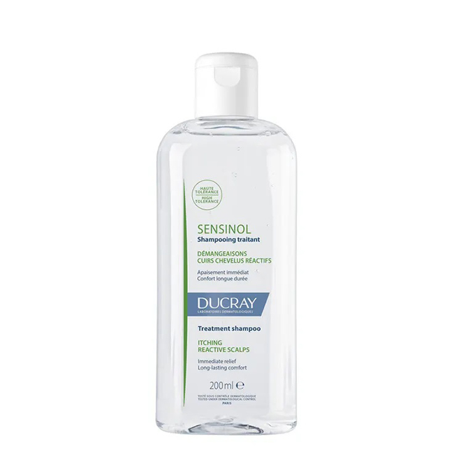 Ducray Sensinol Shampoo Tratamento Couro Cabeludo Sensível 200ml Bottle of Ducray Sensinol Treatment Shampoo by Ducray, a soothing shampoo indicated for sensitive and itchy scalps.