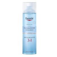 Bottle  of  Eucerin  DermatoCLEAN  3  in  1  Micellar  Cleansing  Fluid  by  Eucerin,  a  micellar  solution  indicated  for  cleaning  and  toning  skin.