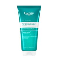 Tube  of  Eucerin  DermoPure  Clinical  Purifying  Scrub  by  Eucerin,  a  gel  exfoliant  indicated  for  reducing  blackheads  and  blemishes.