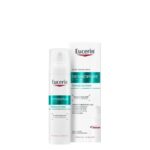 Bottle of Eucerin DermoPure Clinical Triple Action Serum by Eucerin, a light serum indicated for acneic skin and marks.