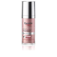 Bottle  of  Anti-Pigment  Dual  Serum  by  Eucerin,  a  dual-action  serum  indicated  for  treating  hyperpigmentation  and  hydrating  the  skin.