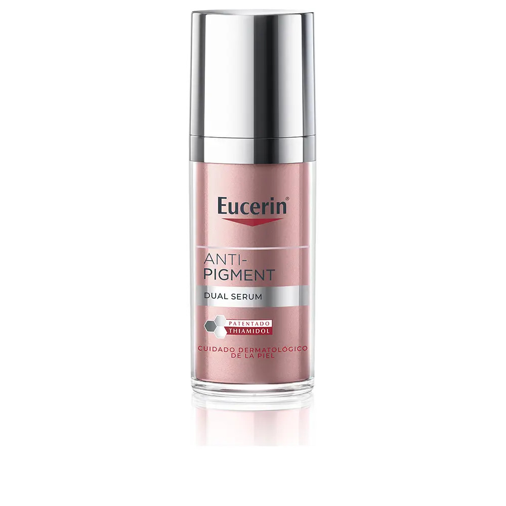 Eucerin dual Serum Bottle of Anti-Pigment Dual Serum by Eucerin, a dual-action serum indicated for treating hyperpigmentation and hydrating the skin.