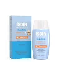 Bottle  of  ISDIN  Pediatrics  Fotoprotector  Fusion  Fluid  Mineral  Baby  SPF50,  a  sun  fluid  indicated  for  baby  skin  sun  protection.