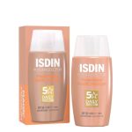 Product container of Isdin Fotoprotector Fusion Water Magic Color Medium SPF50 by Isdin, a tinted sunscreen indicated for UV protection.