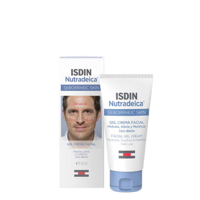 Isdin Nutradeica Gel Creme Tube of ISDIN Nutradeica Facial Gel Cream by ISDIN, a gel cream indicated for moisturizing and mattifying seborrheic skin.