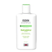 Bottle  of  Isdin  Nutradeica  Oily  Anti-Dandruff  Shampoo  by  ISDIN,  a  shampoo  indicated  for  oily  dandruff  on  the  scalp.