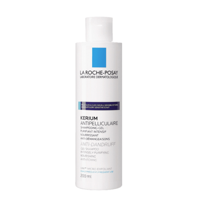 LRP Kerium Shampoo AntiCaspa Oleosa Bottle of La Roche Posay Kerium Anti-Dandruff Shampoo by La Roche Posay, a shampoo gel indicated for oily dandruff.