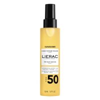 Bottle  of  Lierac  Sunissime  SPF50  The  Silky  Sun  Oil  by  Lierac,  a  solar  oil  indicated  for  high  sun  protection.