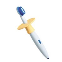 Product  container  of  Nuk  Toothbrush  with  protection  ring  by  Nuk,  a  baby  toothbrush  indicated  for  cleaning  teeth  from  12  to  36  months.