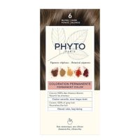 Box  of  Phytocolor  Permanent  Hair  Color  6  Dark  Blonde  by  Phytocolor,  a  hair  dye  indicated  for  covering  white  hair  and  coloring.