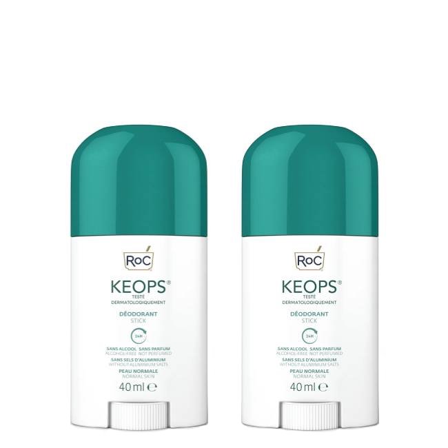 Roc Keops Deodorant Stick Duo Product container of Roc Keops Duo Deodorant Stick by Roc, a deodorant stick indicated for 24h antiperspirant protection.