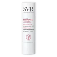 Product  container  of  SVR  Topialyse  Repairing  Nourishing  Care  Lip  Stick  by  SVR,  a  plant-based  stick  indicated  for  dry  lips.