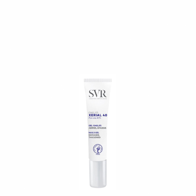 SVR Xerial Nails Gel Tube of SVR Xerial 40 Nail Gel by SVR, a repairing gel indicated for reducing nail thickness and smoothness.
