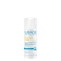 Bottle  of  Uriage  Bariésun  100  Extreme  Protective  Fluid  by  Uriage,  a  solar  fluid  indicated  for  very  high  sun  protection  SPF50