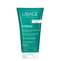 Bottle  of  Hyséac  Cleansing  Gel  by  Uriage,  a  foaming  gel  indicated  for  cleaning  mixed  to  oily  skin  and  regulating  excess  sebum.
