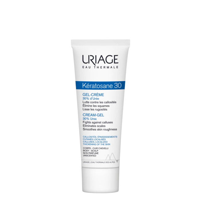 Uriage Kératosane 30 Gel-Creme 75ml Tube of Uriage Kératosane 30 Gel-Cream by Uriage, a gel-cream indicated for exfoliating calluses and comforting dry skin.