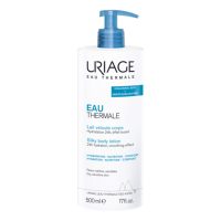 Bottle  of  Uriage  Silky  Body  Lotion  by  Uriage,  a  body  milk  indicated  for  intense  24  hour  hydration  of  dry  and  sensitive  skin.