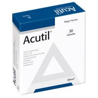 Box  of  Acutil  capsules  by  Acutil,  a  capsule  supplement  indicated  for  situations  of  stress  and  physical  or  mental  tiredness.