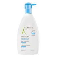 Bottle  of  A-Derma  Primalba  Baby  Gentle  Cleansing  Milk  by  A-Derma,  a  cleansing  milk  indicated  for  sensitive  baby  skin.
