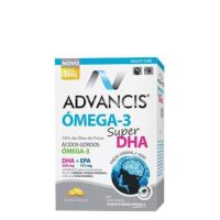 Box  of  Advancis  Omega  3  Super  DHA  Mini  Capsules  by  Advancis,  a  supplement  indicated  for  normal  brain  function  and  vision.