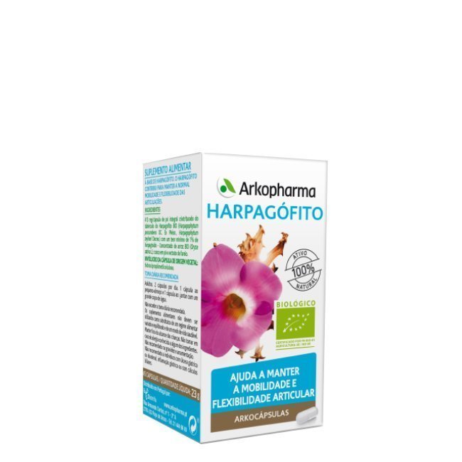 arkocapsulas-harpagofito Box of Arkocapsules Harpagophyte by Arkopharma, food supplement capsules indicated for joint mobility and flexibility.