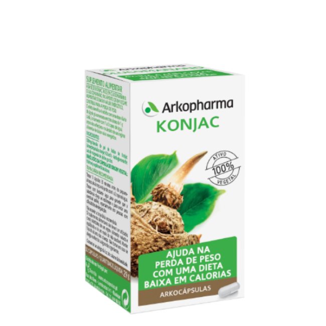 arkocapsulas-konjac-grande Box of Arkocápsulas Konjac Capsules by Arkopharma, a food supplement indicated for weight loss and satiety.