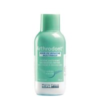 Bottle  of  Arthrodont  Mouthwash  by  Arthrodont,  a  mouthwash  indicated  for  the  daily  hygiene  of  sensitive  and  irritated  gums.