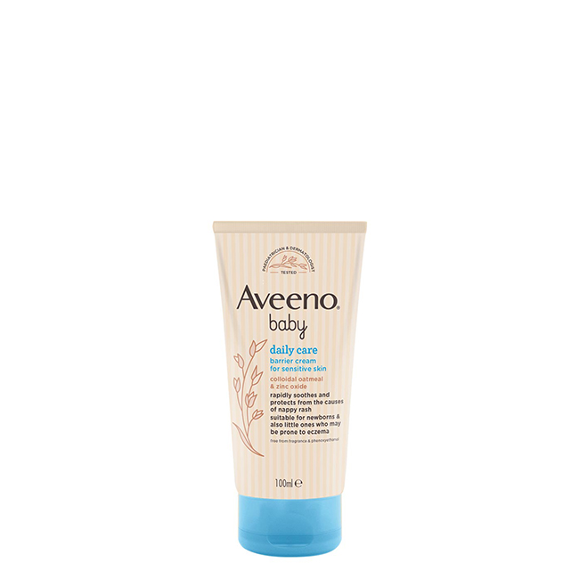 aveeno-baby-creme-barreira-100ml Tube of Aveeno Baby Barrier Cream by Aveeno, a protective cream indicated for diaper rash and sensitive baby skin.