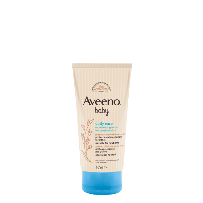 aveeno-baby-daily-care-locao-hidratante-150ml Bottle of Aveeno Baby Daily Care Moisturizing Lotion by Aveeno, a lotion indicated for baby sensitive skin hydration.