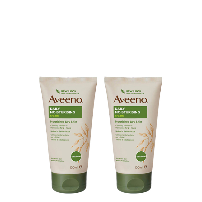aveeno-duo-daily-moisturizing-creme-100ml Product container of Aveeno Duo Moisturizing Cream by Aveeno, a cream indicated for dry, sensitive and irritated skin.