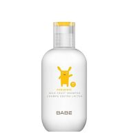 Bottle  of  Babé  Pediatric  Milk  Crust  Shampoo  by  Babé,  a  gentle  shampoo  indicated  for  treating  baby  milk  crust  and  flaking.