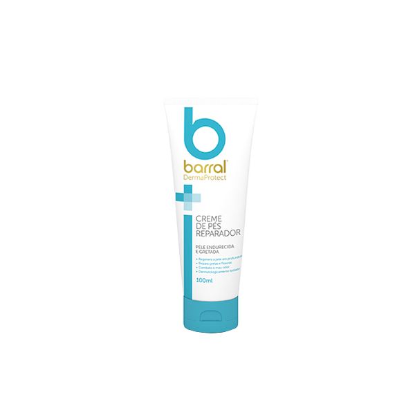 barral-creme-de-pes-reparador-dermaprotect-100ml Tube of Barral Dermaprotect Repairing Foot Cream by Barral, a cream indicated for dry, hardened and chapped foot skin.