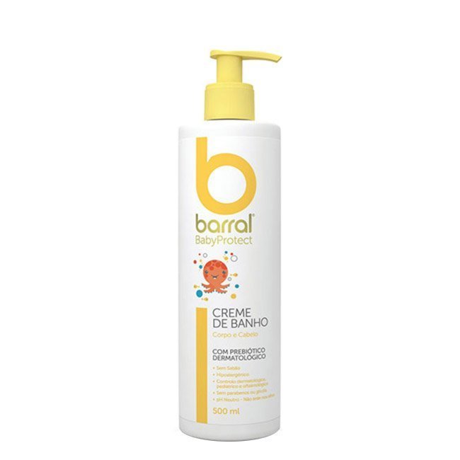 barralbabyprotectcremebanho500 Bottle of Barral Babyprotect Shower Cream by Barral, a cleansing cream indicated for moisturizing baby skin and hair.