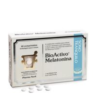 Box  of  Bioactivo  Melatonin  Tablets  by  Bioactivo,  a  food  supplement  indicated  for  reducing  time  to  fall  asleep  and  relieving  jet  lag.