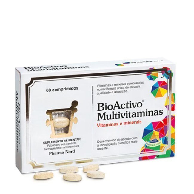 bioactivomultivitaminas60un Box of BioActivo Multivitamins Tablets by BioActivo, a tablet supplement indicated for the normal functioning of the immune system.