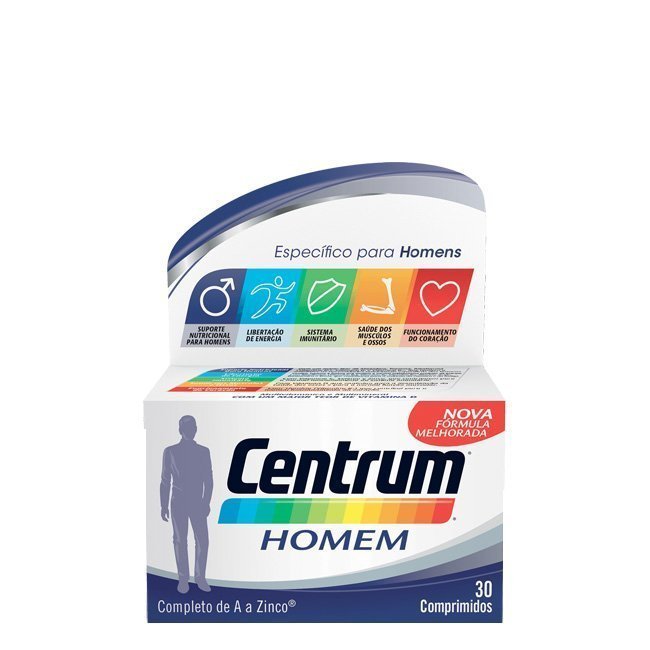 centrumhomem30un Box of Centrum man tablets by Centrum, a multivitamin tablet indicated for the nutritional needs of men.