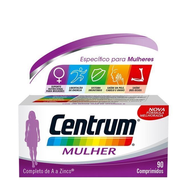centrummulher90un Box of Centrum Woman Multivitamin Coated Tablets by Centrum, a multivitamin tablet indicated for the nutritional needs of women.