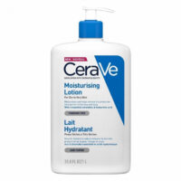 Bottle  of  Cerave  Moisturizing  Lotion  by  Cerave,  a  fluid  lotion  indicated  for  deep  hydration  and  skin  barrier  support.