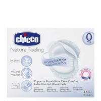 Box  of  Chicco  Absorbent  Discs  Antibacterial  Protectors  by  Chicco,  adhesive  discs  indicated  for  breastfeeding  breast  protection.