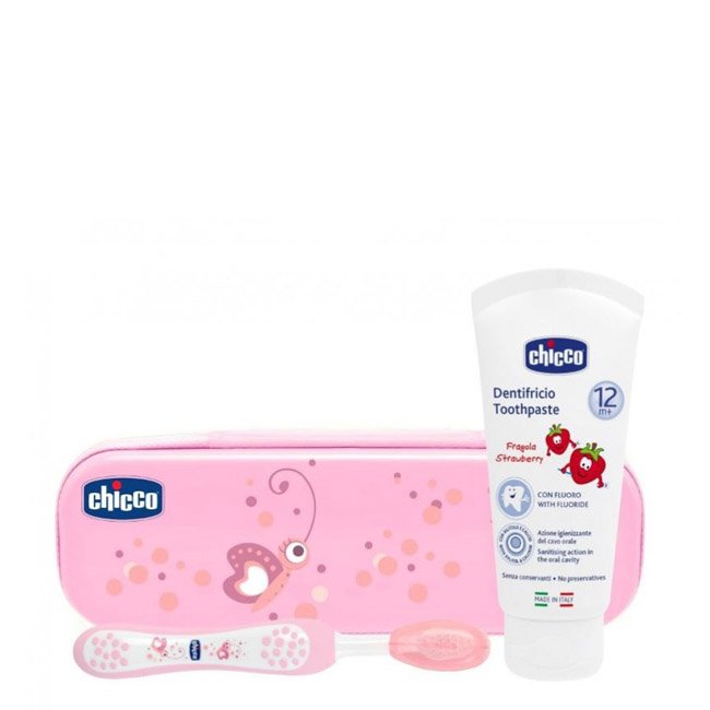 chiccopackhigieneoralrosa Chicco Pack Estuche de Higiene Bucal Rosa 12M+ 3 un