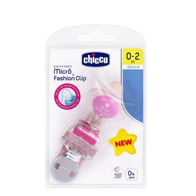 chiccophysiomicrofashionclip-rosa Chicco キットPhysio Micro Silicone Pacifier + Pink Clip 0-2m