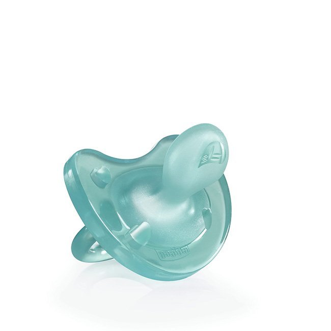 chiccophysiosoftchupetasiliconeazul6-12m Product container of Chicco Physio Soft Pacifier Silicone Blue by Chicco, a silicone pacifier indicated for babies 6-16 months.