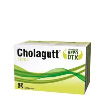 Box  of  Cholagutt  Detox  Capsules  by  Cholagutt,  a  food  supplement  indicated  for  liver  detoxification  and  hangover  relief.