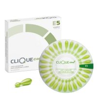 Box  of  Clique  One  E5  by  Clique  One,  a  vitamin  E  treatment  indicated  for  protecting  skin  from  free  radicals.