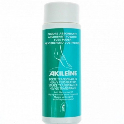 cnp_6780205_72 Bottle of Akileine Deo Powder Antiperspirant Feet by Akileine, a talc powder indicated for excessive foot sweating and odors.