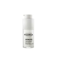 Product  container  of  Filorga  Optim-Eyes  Eye  Contour  Cream  by  Filorga,  a  cream  indicated  for  wrinkles,  puffiness  and  dark  circles.